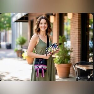 The Sakroots Crochet draw string bucket bag and wallet.